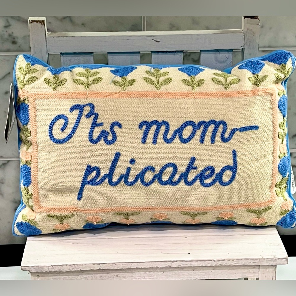 Mother's Day Needlepoint decorative Pillow “It's Mom-Plicated”